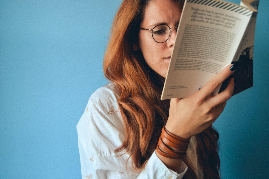 boek, lezen, meisje, rood haar